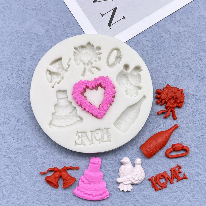 LOVE Rose Dove Wedding Silicone Cake Baking Mold Sugarcraft Chocolate Cupcake Resin Tools Fondant Decorating Tools