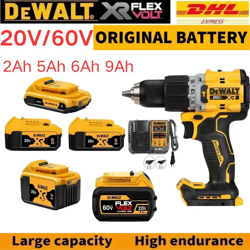100% nouveau Original 20 V/60 V 2Ah 5Ah 6Ah 9Ah MAX batterie outil électrique remplacement pour DeWalt 20 v batterie + perceuse électrique + chargeur