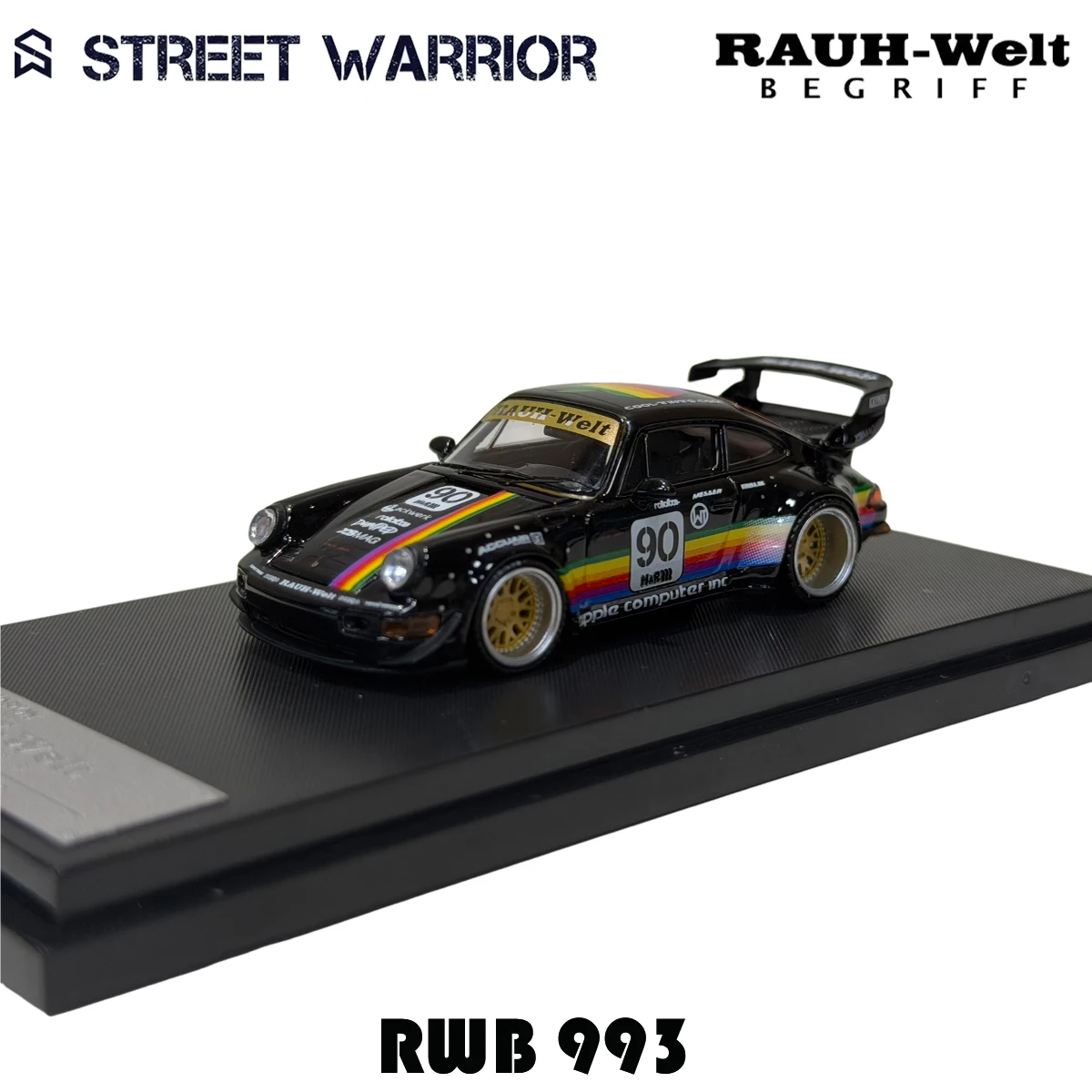 SW 재고 있음 1:64 RWB 993 블랙 애플 다이캐스트 디오라마 자동차 모델 컬렉션 스트리트 워리어 썸네일 2