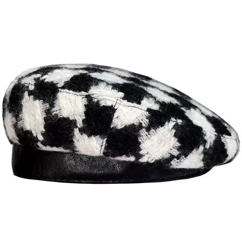 Grid Beret Hat Fashion Winter Autumn For Woman Retro Berets Girl Plaid Painter Hat Adjustable leisure berets hat