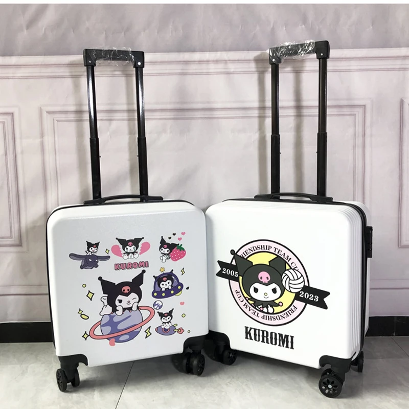 Sanrioed Kuromi Cinnamoroll 20 بوصة حقيبة تروللي بعجلات أنيمي Kawaii ميلودي حقيبة عجلة عالمية كلمة المرور لوحة الطالب الطائرة