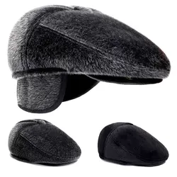 Elderly Man Hat Winter Thickened Sea Lion Hair Old Men Duck Tongue Cap Mink Hair Hats Warm Padded Cotton Forward Caps