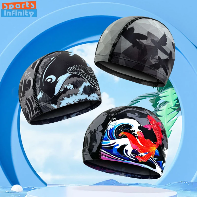 أزياء الكبار قبعة السباحة للجنسين لهب مطبوعة قبعة السباحة مريحة عدم الانزلاق النسيج قبعات السباحة اكسسوارات السباحة