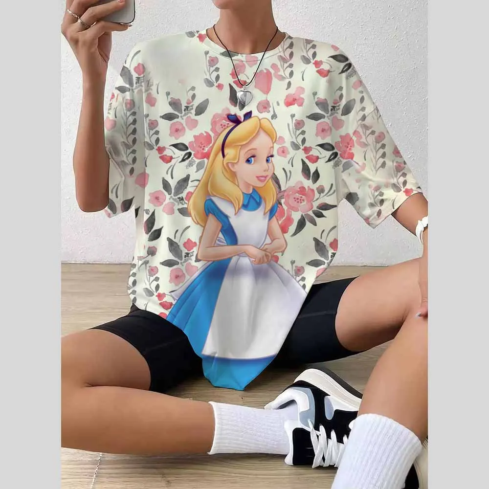 Disney Princess print Tees Casual Street Tops Camisetas Woman Clothing Summer Short Sleeve Women's T-Shirt Ropa De Mujer Ofertas