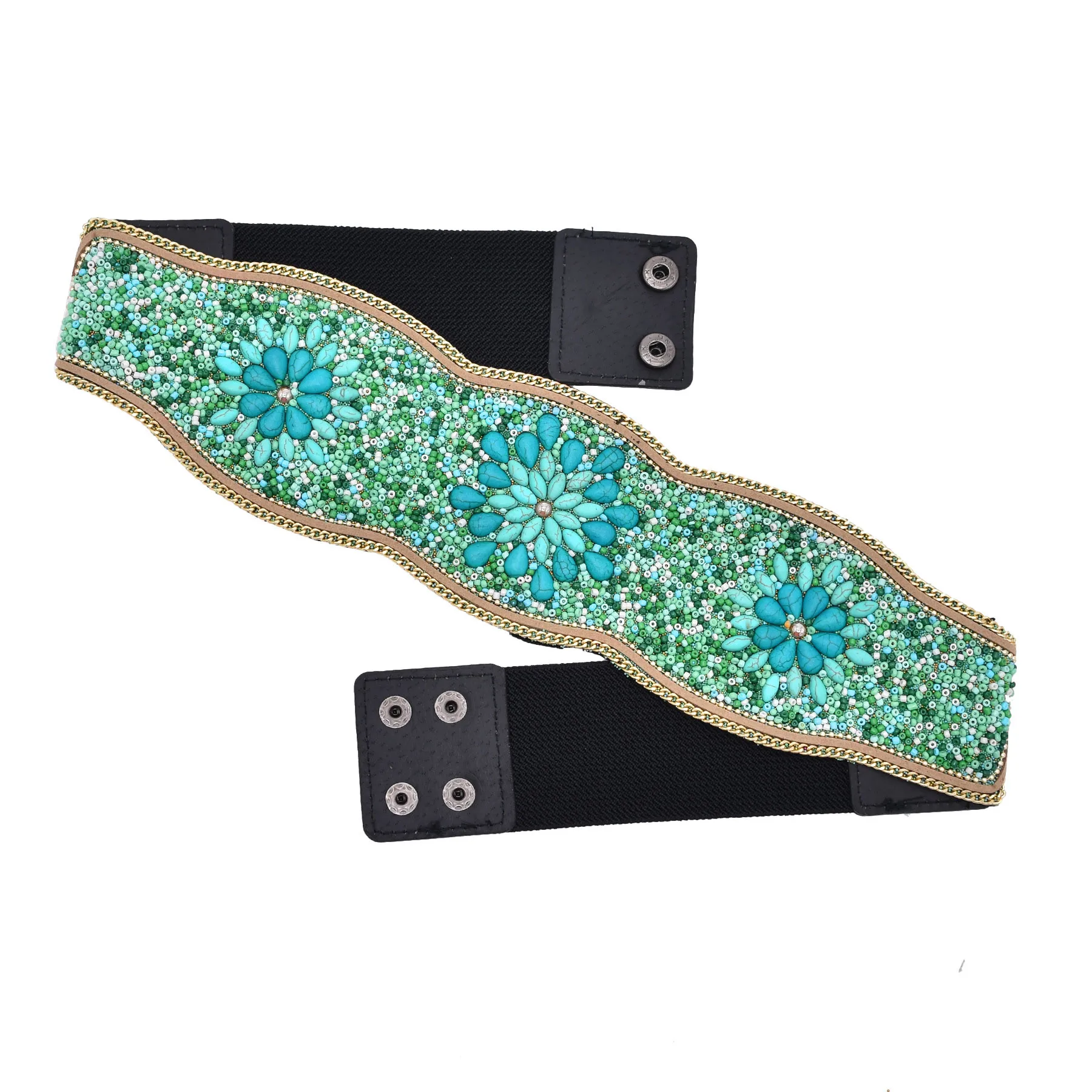 Bohemian Fashion Vintage Charm Belt Belly Chain Inlay Imitation Turquoise Resin Beads Elastic Adjustable Waist Belly Chain Body