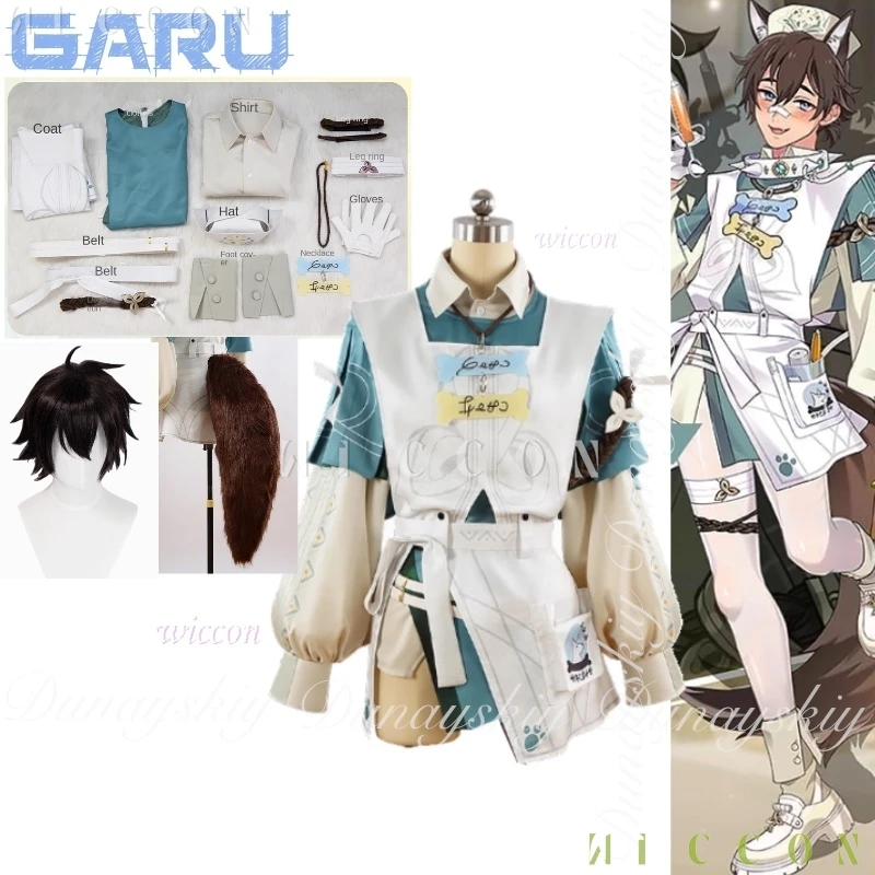 هالوين كرنفال لعبة Garu تأثيري الإنسان مثل الذئب شيطان براون شعر مستعار قصير disfraz الأخضر الأبيض ممرضة الزي تأثيري حلي Se