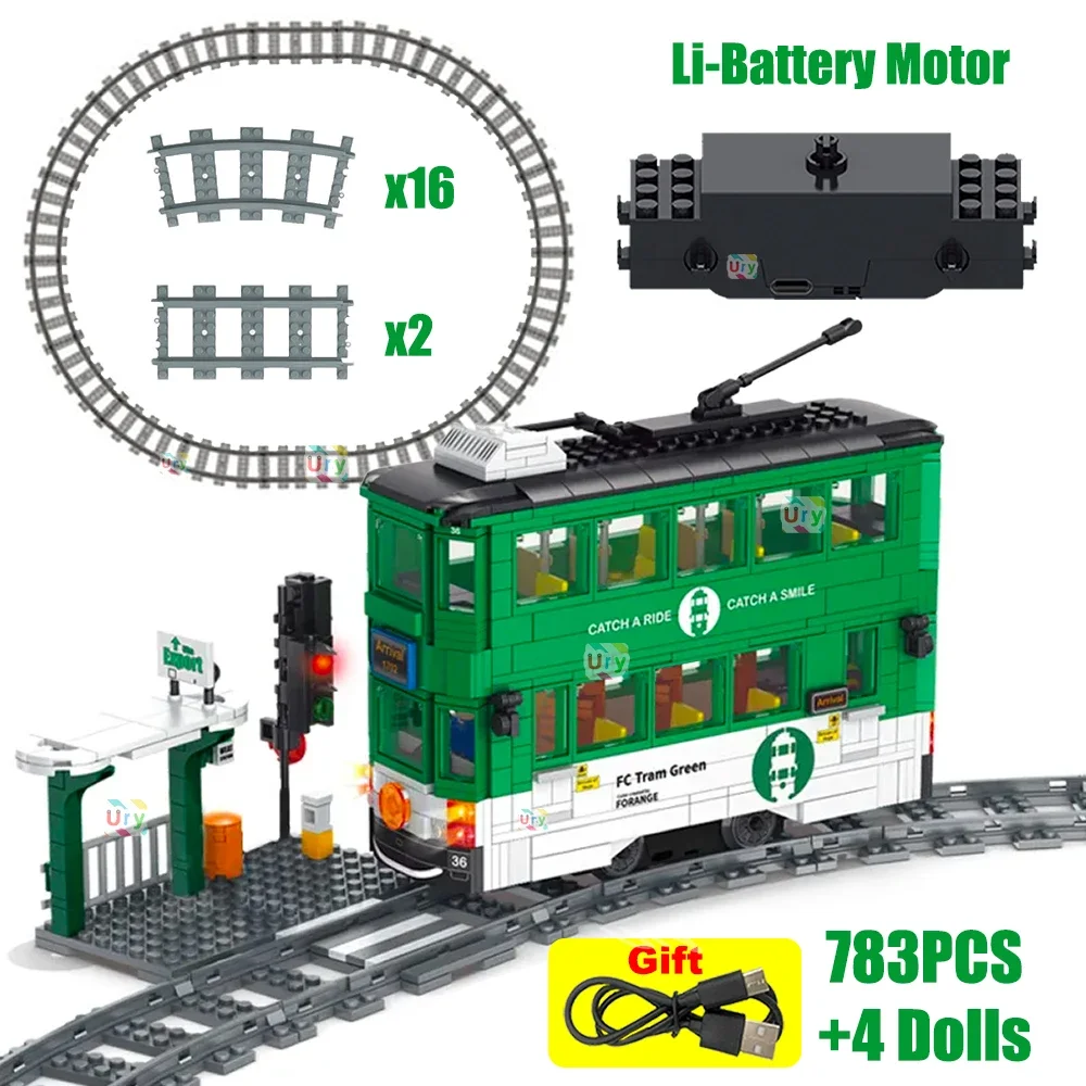 Technical Subway Train City Car Metro Tram Electric Model Rechargeable Lithium Battery Motor Building Blocks Toys For Boy Gift