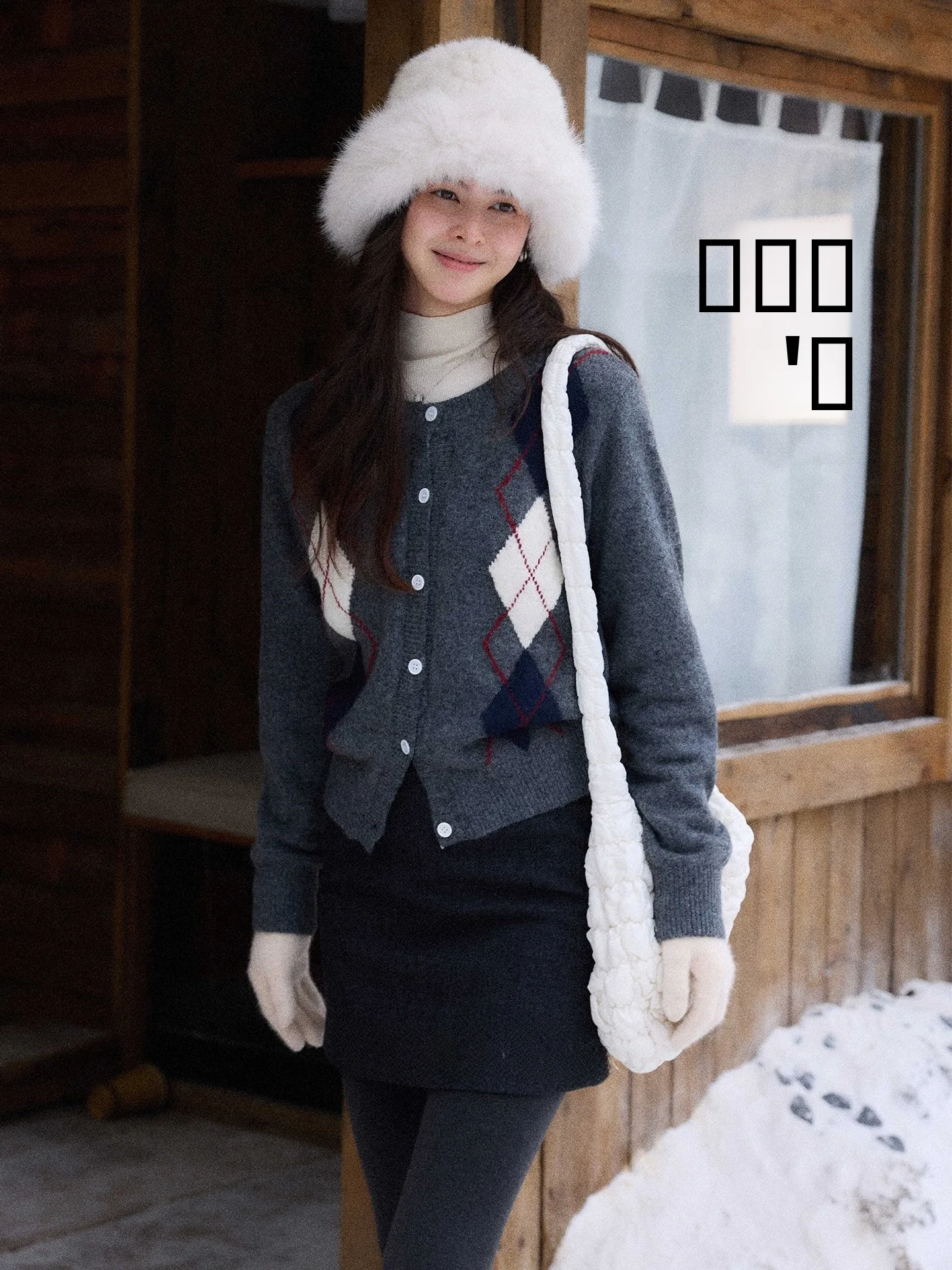 

Design Er Yang round Ne Contrast Color Sweater Women's lectual Commute Top Open Cardigan Outerwear Diamond Pattern