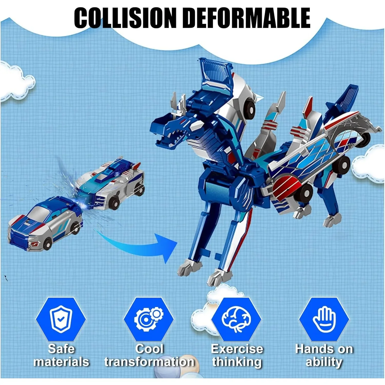 Collision Transforming Dinosaur Car Toy Automatic Crash Deformation Inertia Vehicle Fun Transform Car Toy Gift For Boys Kids