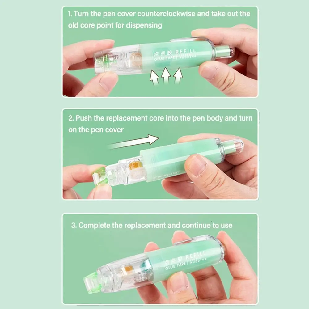 360 Degree Rotation Tip Pen Shape Double Sided Adhesive Replaceable Core Press Roller Glue Tap Scrapbooking Student Stationery