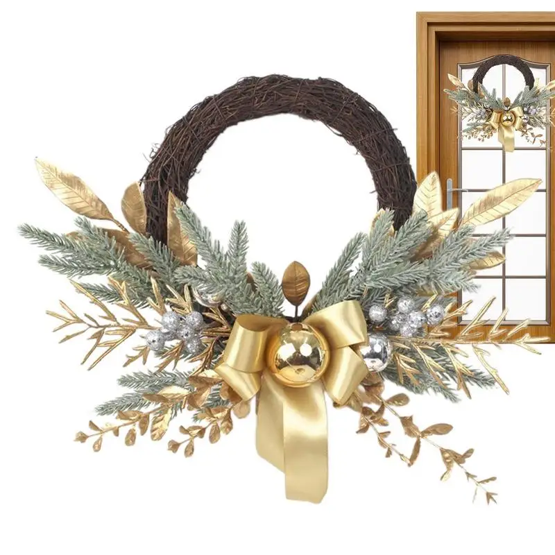 Christmas Front Door Wreath Garlands Christmas Party Favors Front Door Decor Silver-Gold Berries Pine Needles Pine Cones