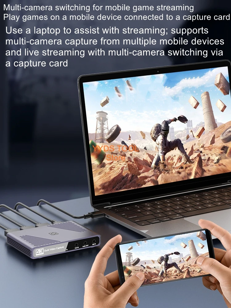 

Video dual channel capture card DSLR camera, phone 4K high-definition input, computer live streaming, YUY2 recording box