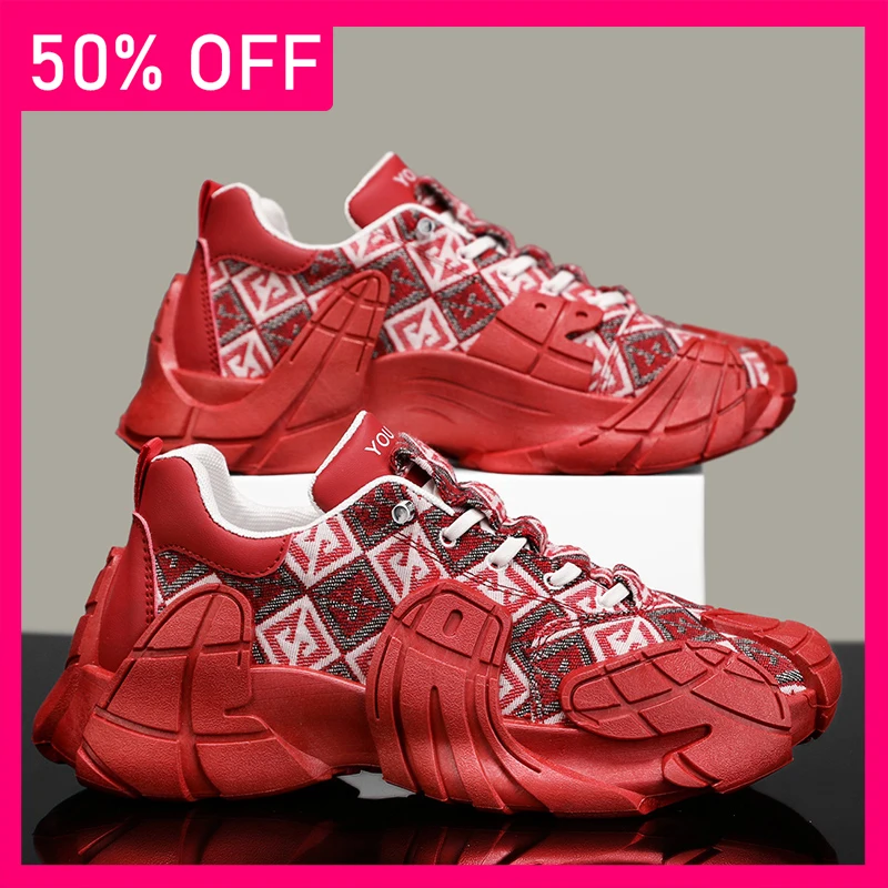 

Мужские спортивные кроссовки с толстой подошвой, амортизирующие, нескользящие, модные, сетчатые, дышащие, на шнуровке, для бега, новинка 2026 года, легкие спортивные кроссовки