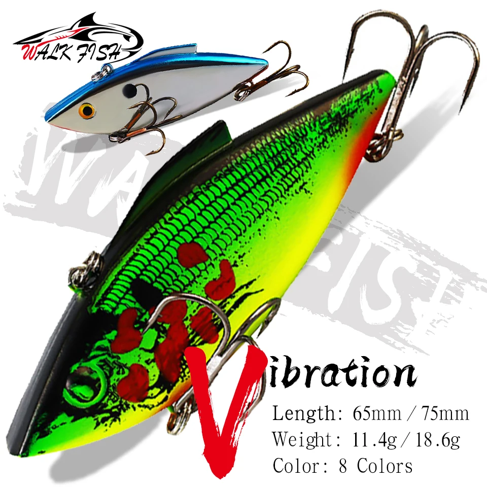 WALK FISH 1PCS VIB Fishing Lure Bionic Hard Bait Artificial Sinking Treble Hook Lifelike Crankbait Bass Pike Saltwater Freshwate