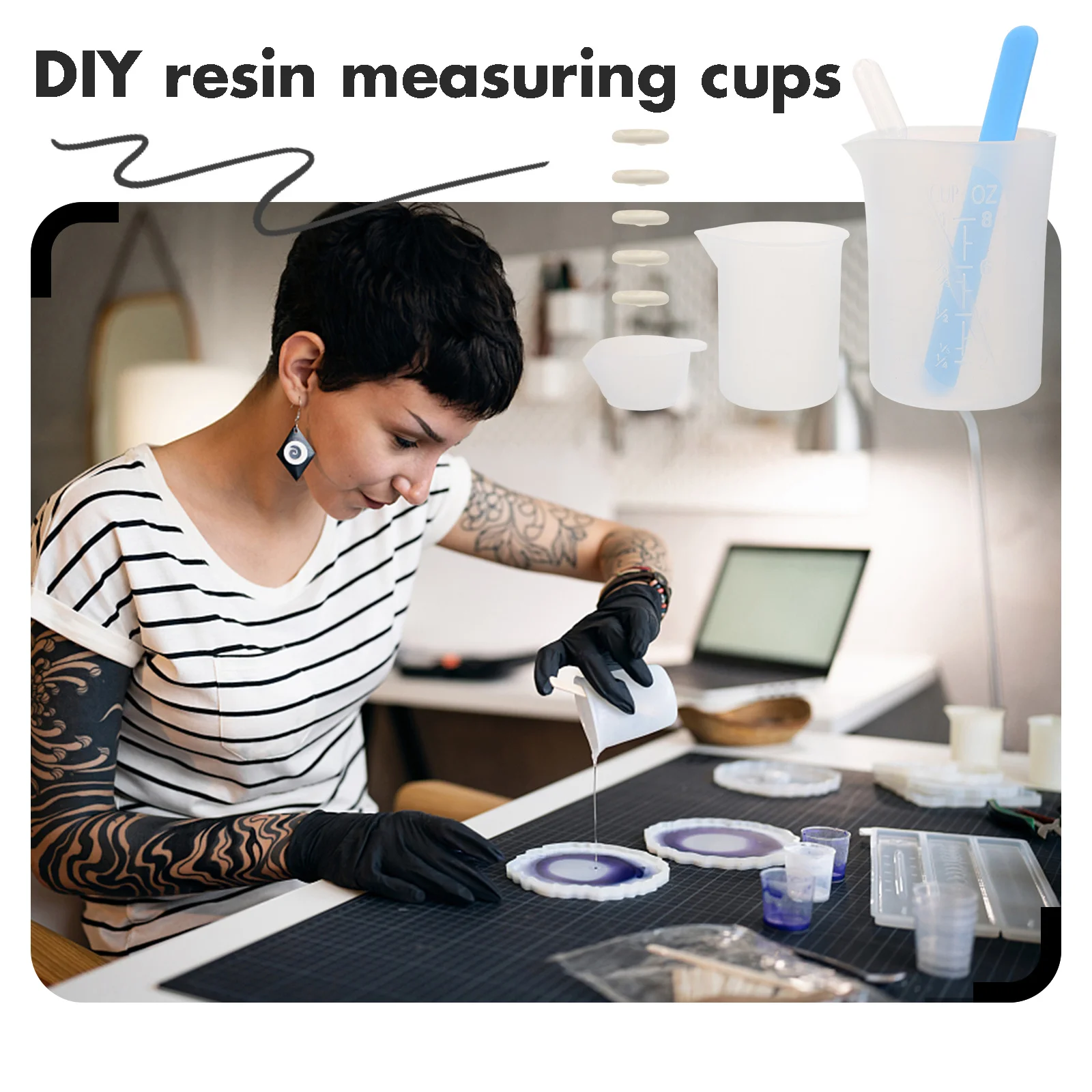 1Set Epoxy Resin Measuring Cups Convenient Dispensing Cups for DIY Crafts Precise Smooth Specular Gloss Mixing Sticks Set