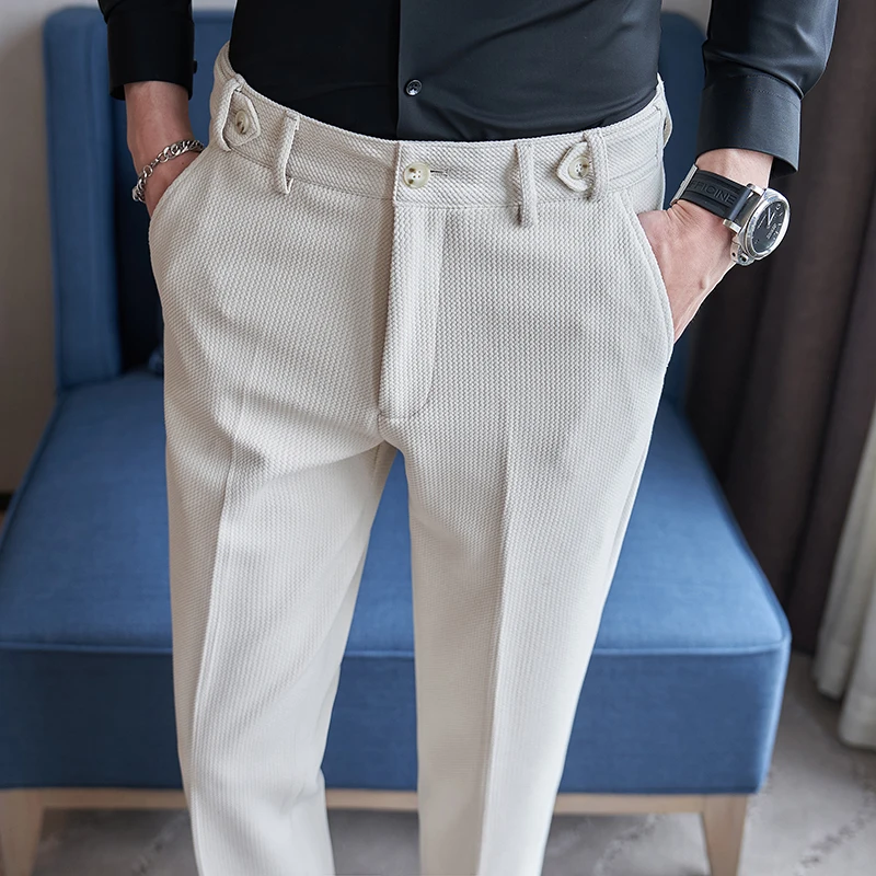 New Men Wedding Party Suit Pants 2024 Autumn and Winter Homme Business Social Prom Casual Dress Wave Streak Trouser