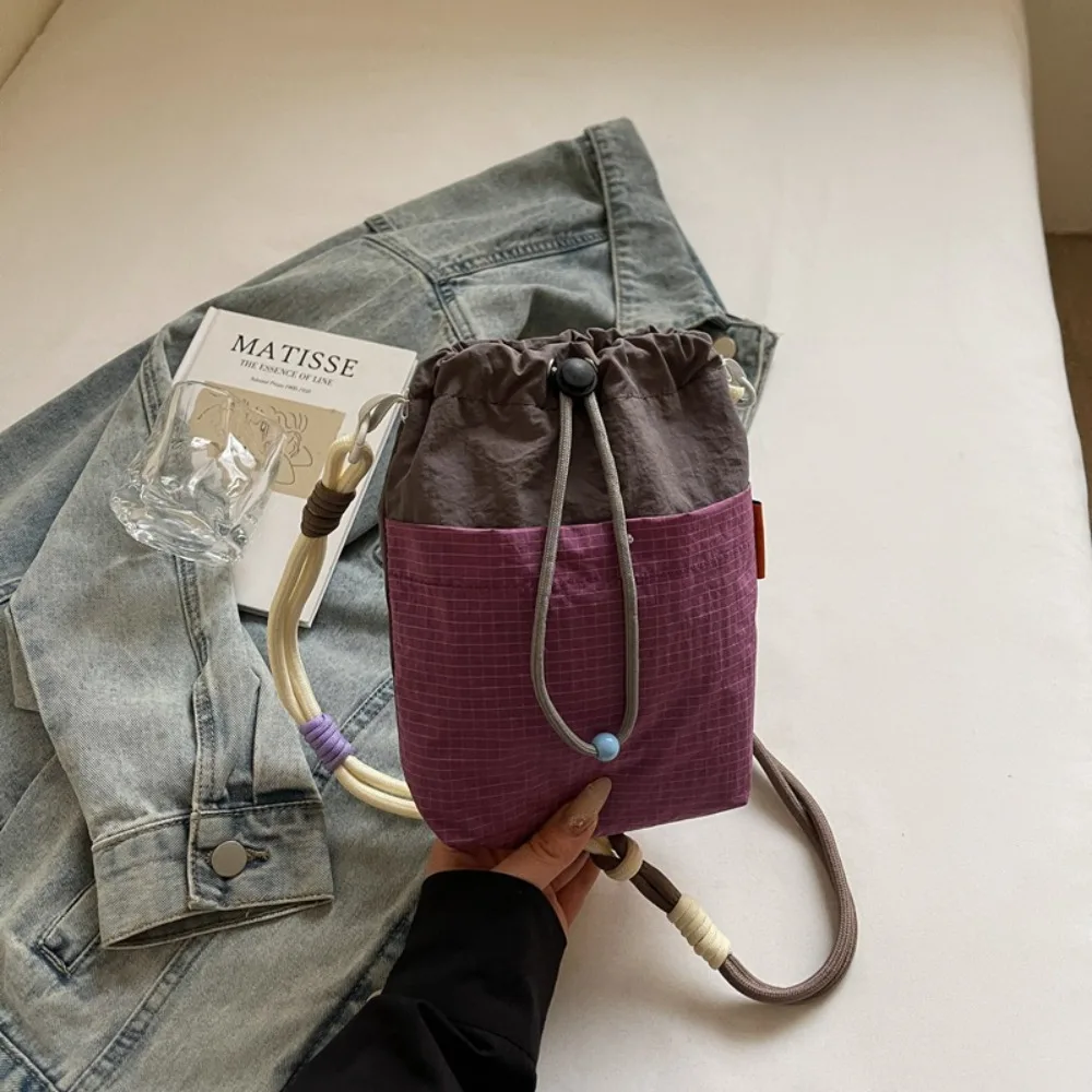 

Shoulder Strap Small Drawstring Bucket Bag Quick Drying Front Pocket Water Bottle Holder Large Opening Drawstring Open To