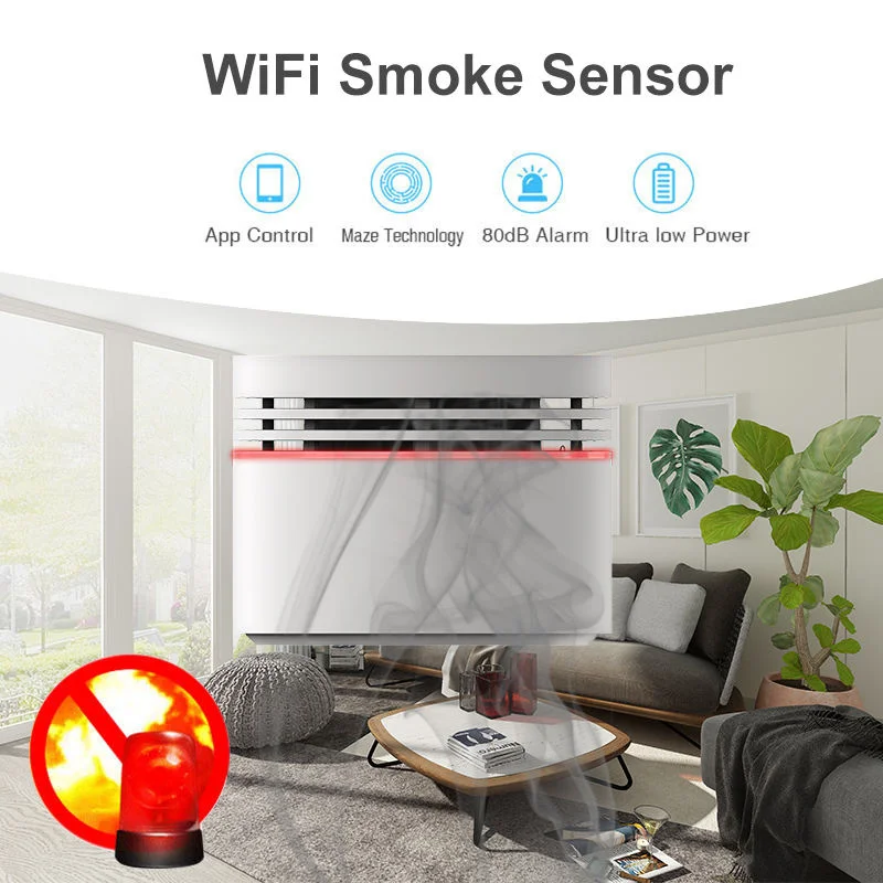 Wifi Smart Rauch Sensor Feuer Alarm Detektor Home Security System Batterie-powered Alarm Drahtlose Tuya Alexa Google Home Sprach