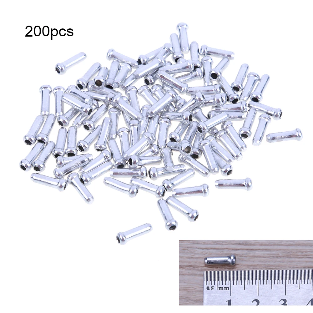 100/200pcs Aluminum Alloy MTB Bike Bicycle Brake Cable Tips Bicycle Brake Shifter Inner Cable Tips Wire End Cap Crimps Sliver