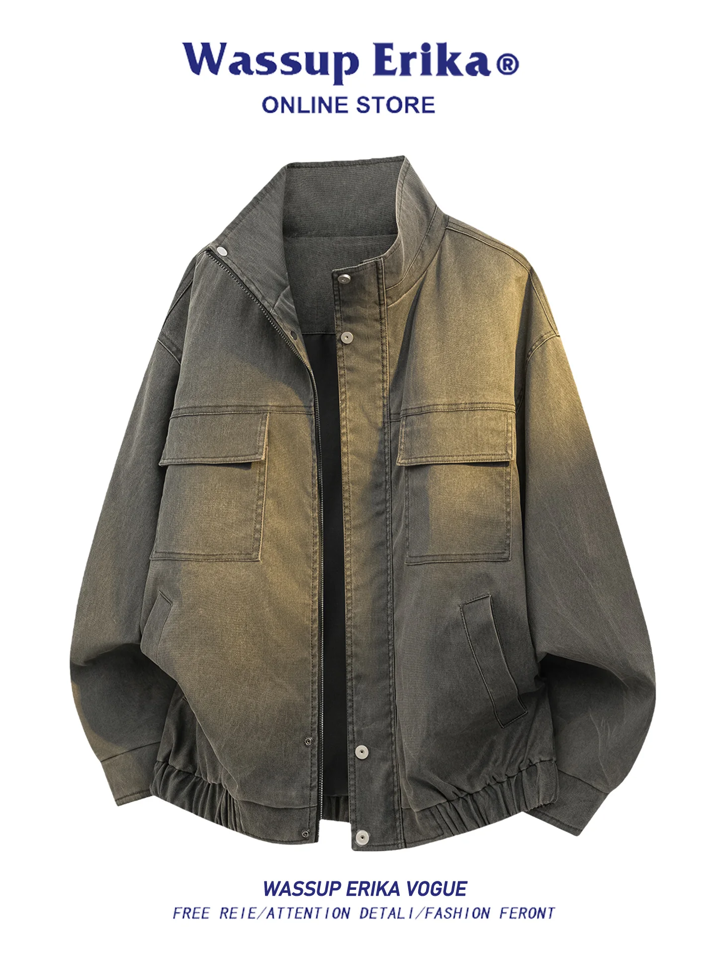 

Wassup Erika American Retro Leather Jaet Men's Outerwear Autumn Winter Trendy Brand Motorcycle Sle Long Sve Zipper Clo...