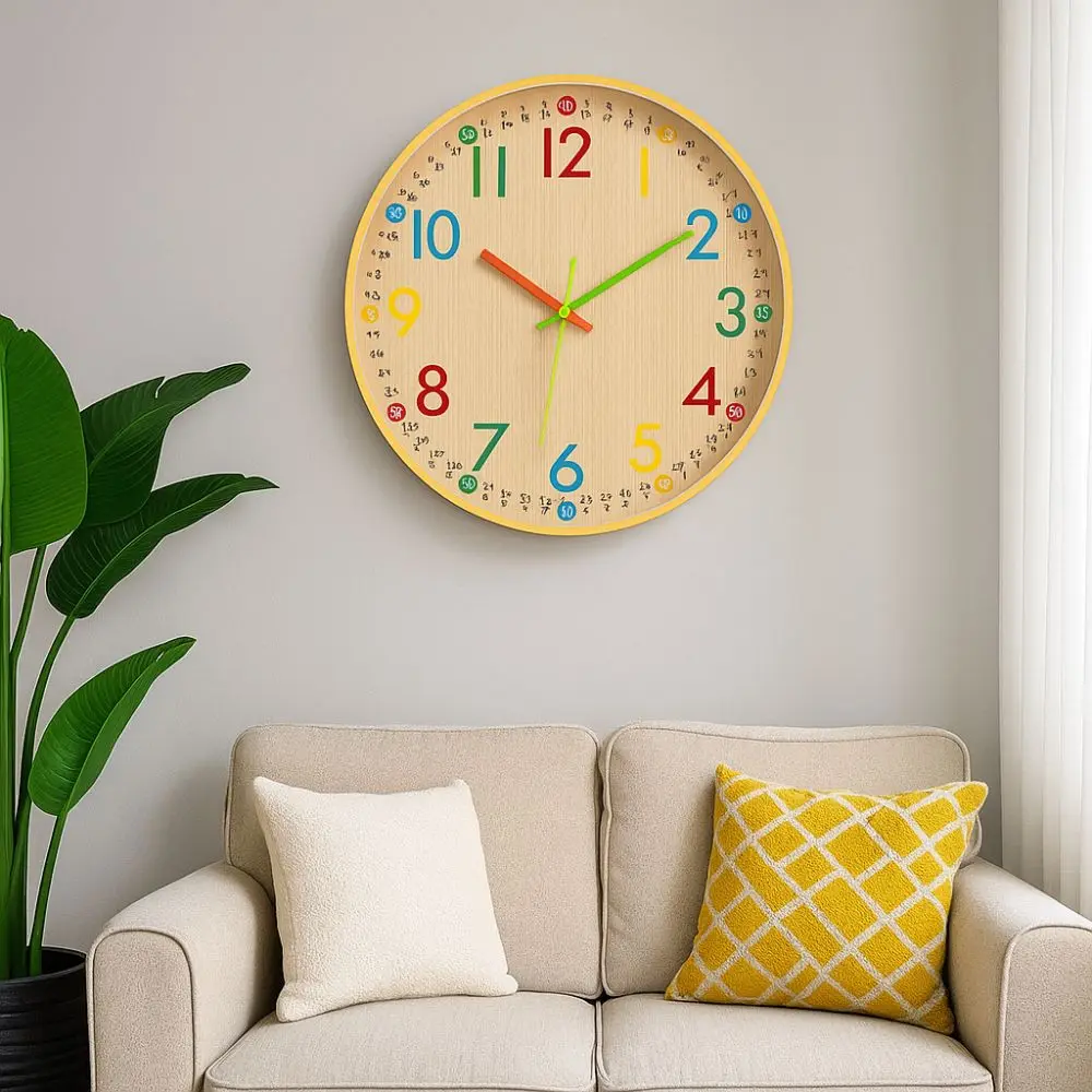 Easy Read 12 Inch Numeral Wall Clock Non Ticking Colorful Silent Electronic Clock Plastic Children Clock Nursery Room