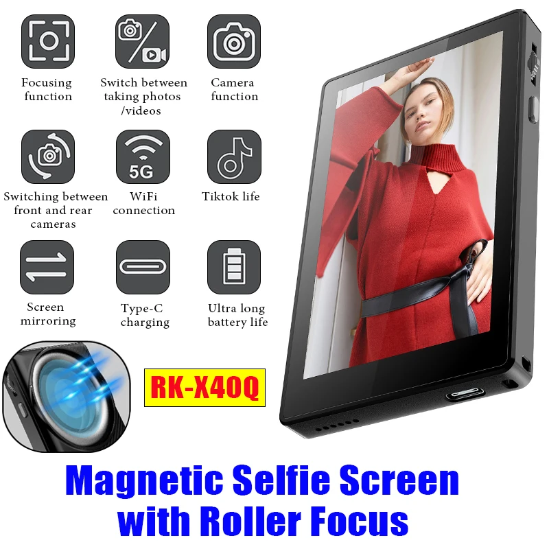Smartphone Wireless Magnetic Monitor with Roller Focus Selfie Screen For Vlog Live Stream Video Recording Screen Phone Rear Cam