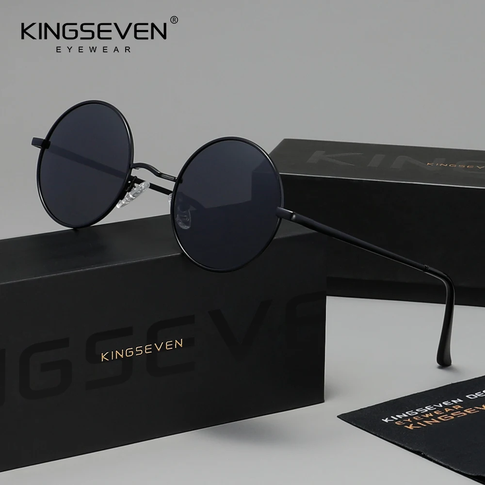 KINGSEVEN Runde Sonnenbrille, modische polarisierte UV400-Brille für Herren, luxuriöse Retro-Damenbrille für den Sommer, Outdoor-Brille