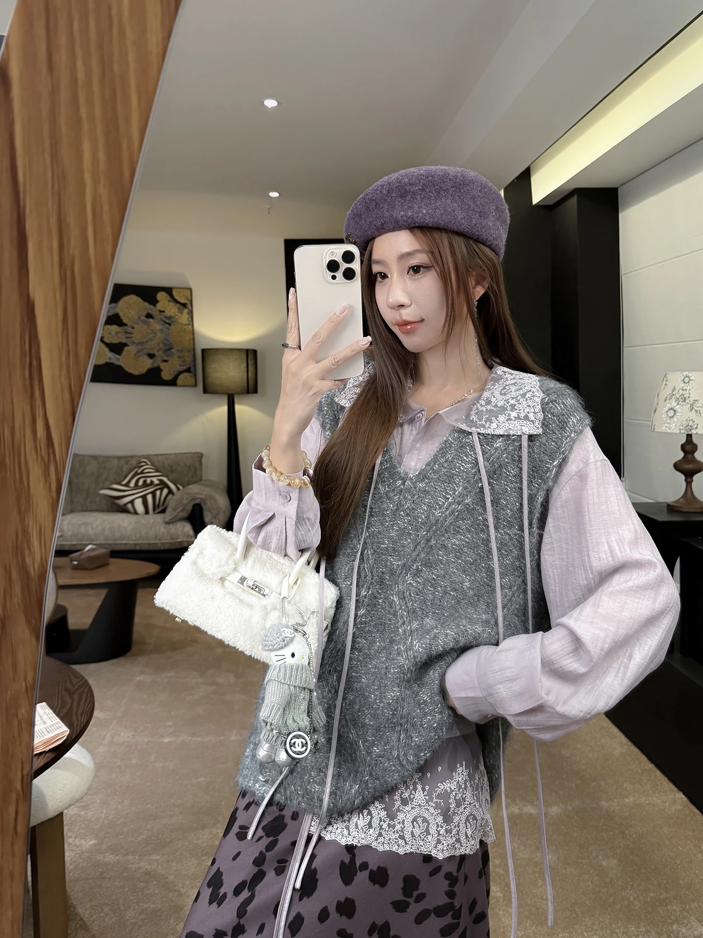 

Zhang ei ey Alpaca Wool Blend V-Ne Loose Knitted Vest Women's Commute Sle Autumn Spring Season Faion Layering Par...