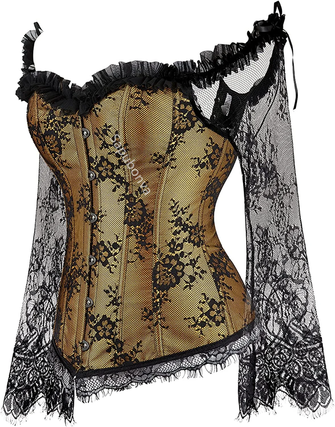 Sapubonva Corset Tops for Women with Sleeves Vintage Style Victorian Retro Burlesque Lace Corset and Bustiers Vest Fashion White