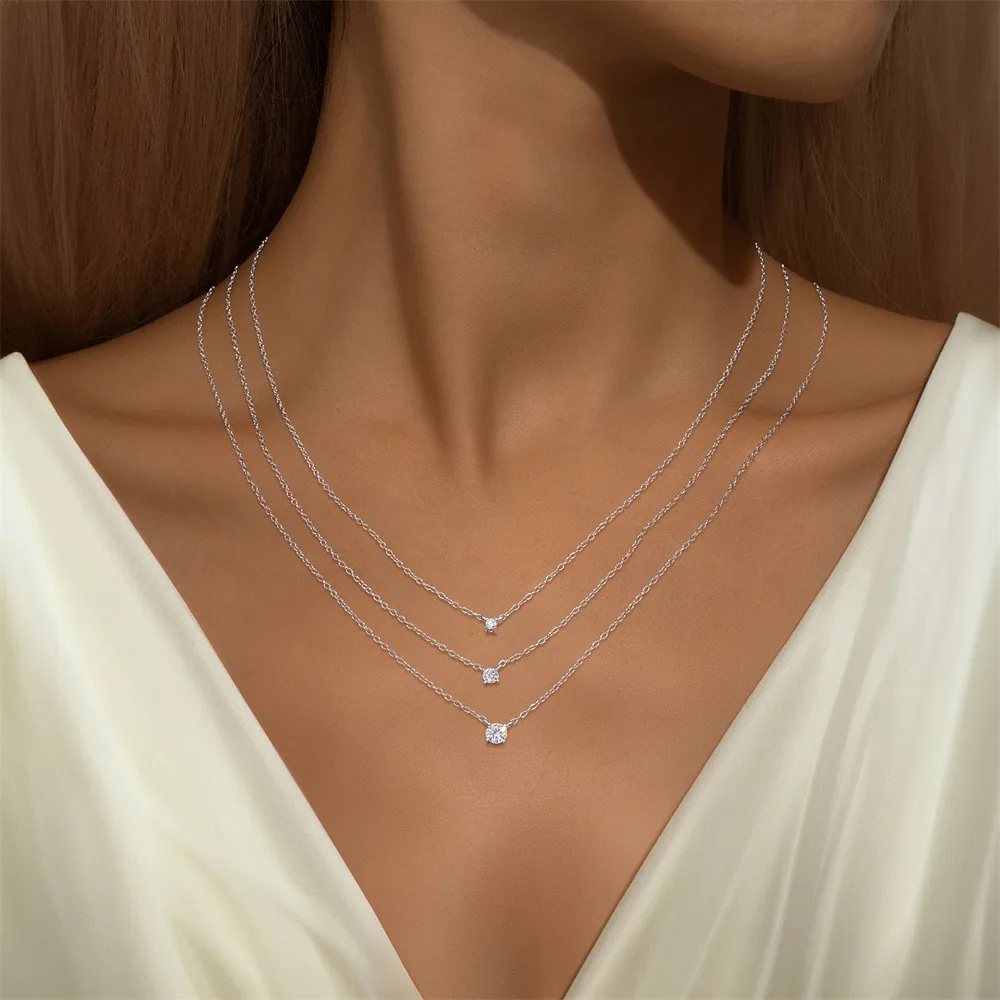 KOJ S925 Sterling Silver Round Moissanite Solitaire Pendant Necklace For Women Dainty Daily Wear Fine Jewelry Gift