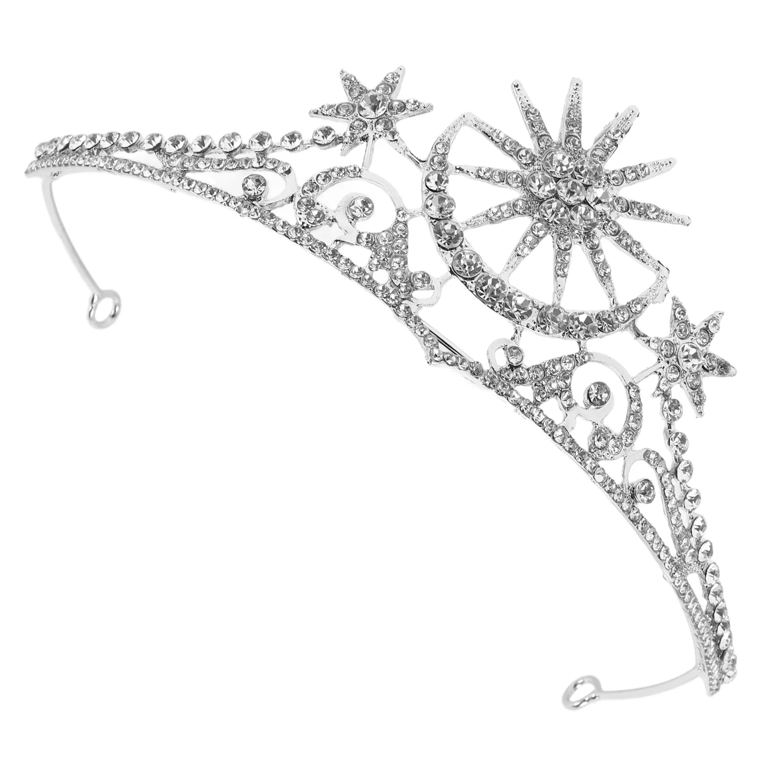 Tiara de diamantes de imitación, coronas, estrella, Luna, boda, novias, coronas, joyería, tocado, accesorio para el cabello (plata), tiara para mujer