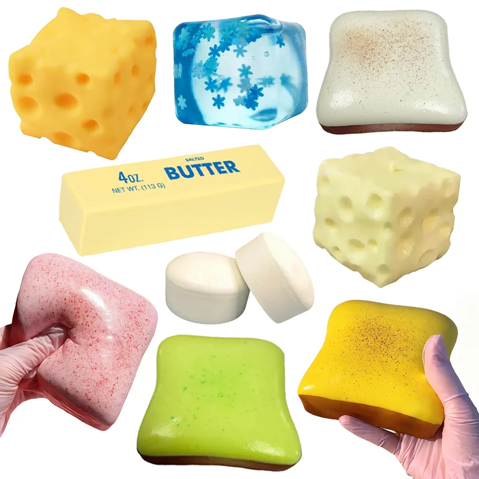 【Oferta Especial Brinquedos Squishy】 Palitos de Manteiga, Cubos, Blocos de Queijo e Patinhos Amarelos, Brinquedo Antiestresse de Apertar, Presente para Alívio do Estresse