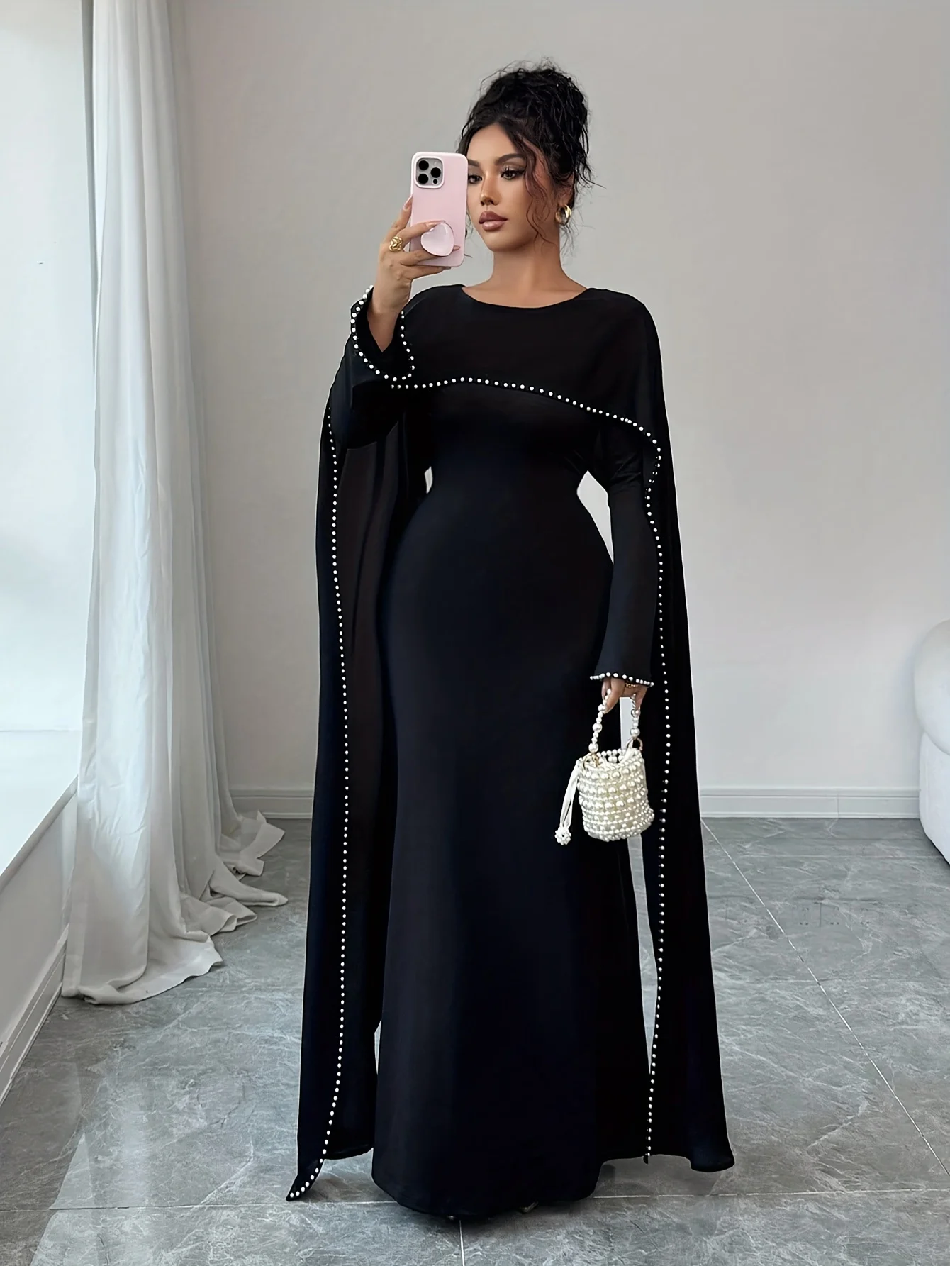 

Элегантное длинное платье Elenzga, женское модное платье с жемчужным декором, осенне-зимнее новое поступление, стильная элегантная женская одежда