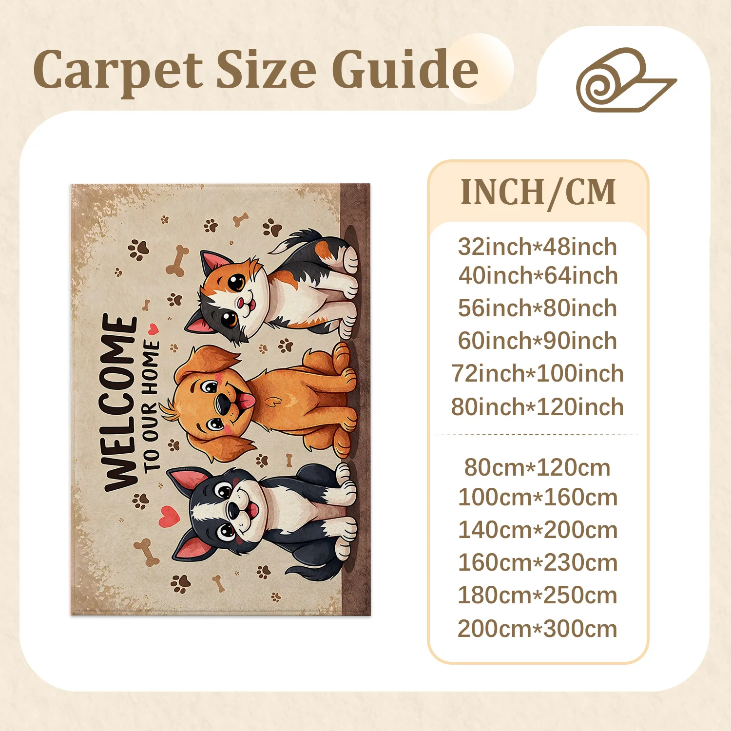 Large Indoor Area Rug, Soft Velvet Low Pile Non-slip Dotted Backing Machine Washable, Cute Puppy Kitten Paw Print Design for Living Room Bedroom Entryway Home Decor
