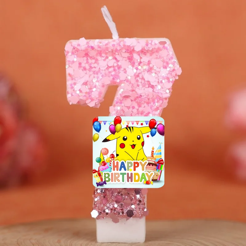 Velas de Pokémon con diseño de Pikachu, números del 0 al 9, figuras de anime, artículos para fiestas de cumpleaños, decoración para pasteles, regalo popular
