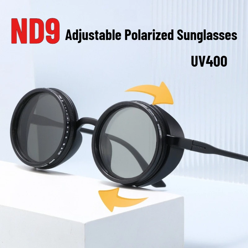 ND9 Rotating Adjustable Polarized Sunglasses Men and Women New Manual Dimming Glasses UV400 Retro Steampunk Sports Goggles