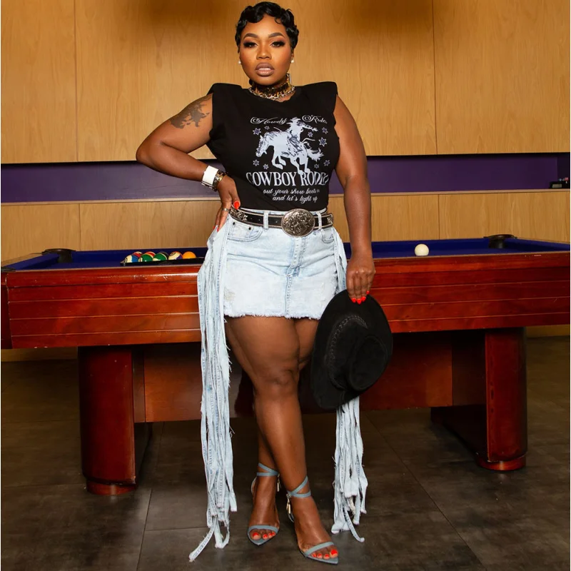 

Women'S Skirt Women'S Fashion Hot Girl Washed Ripped Fringe Skirt