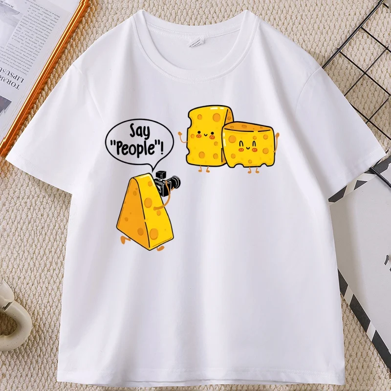 Funny Cute Cheese Print T Shirt Men Women Cuasal Cotton Short Sleeve Round Neck Tshirt Streetwear Loose Soft T-shirt Clothing