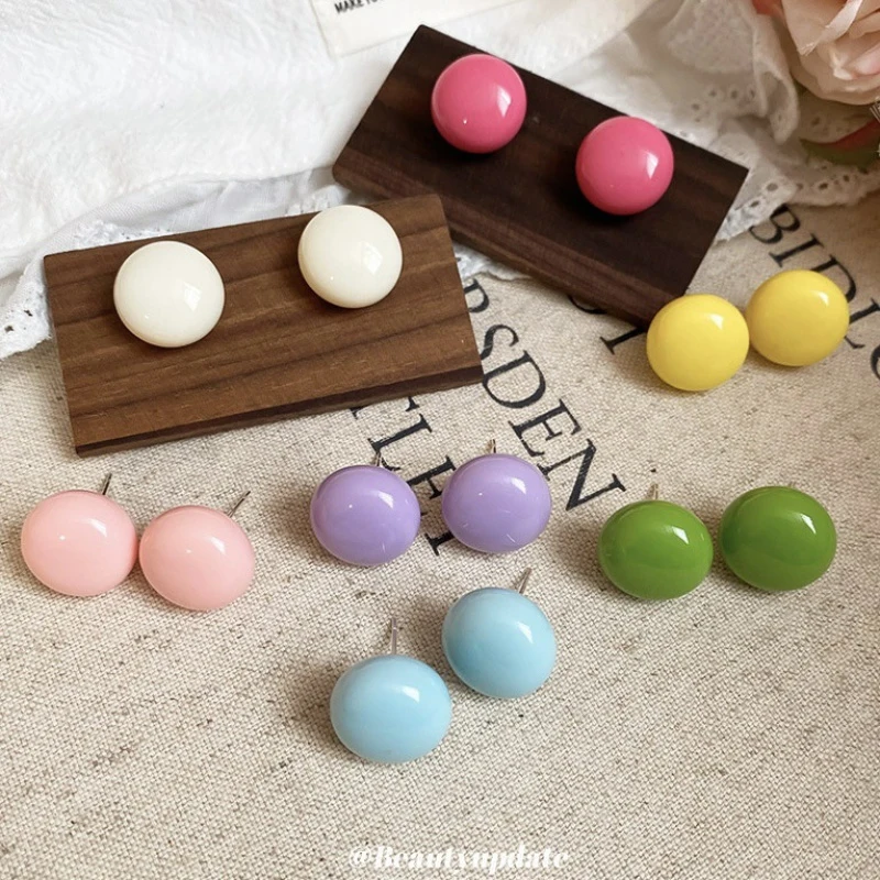 New No Punching Dopamine Colored Round Earrings High-End Sweet Simple Versatile Candy Accessories Small Fragrance Style Women