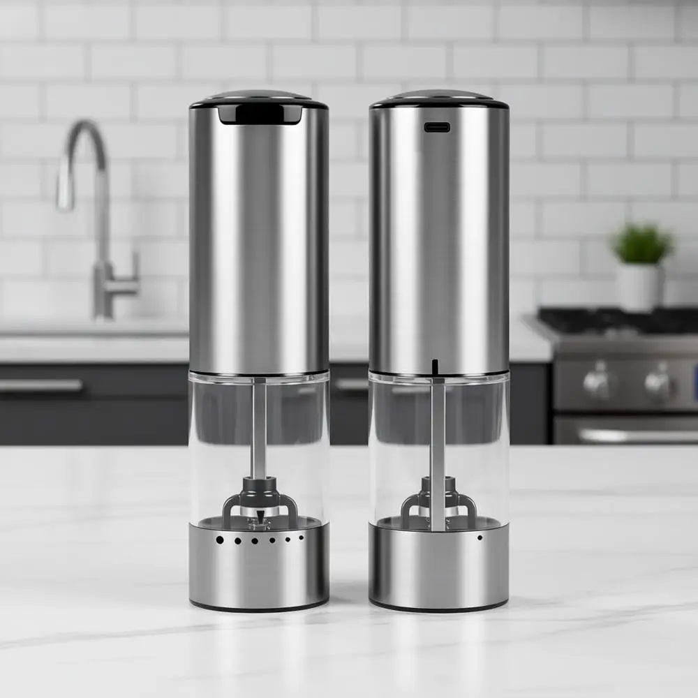 

Dual-Speed USB-C Rechargeable Salt & Pepper Grinders - 6 Coarseness Settings, Large Capacity, LED Light, Stainless Steel (2 Pack