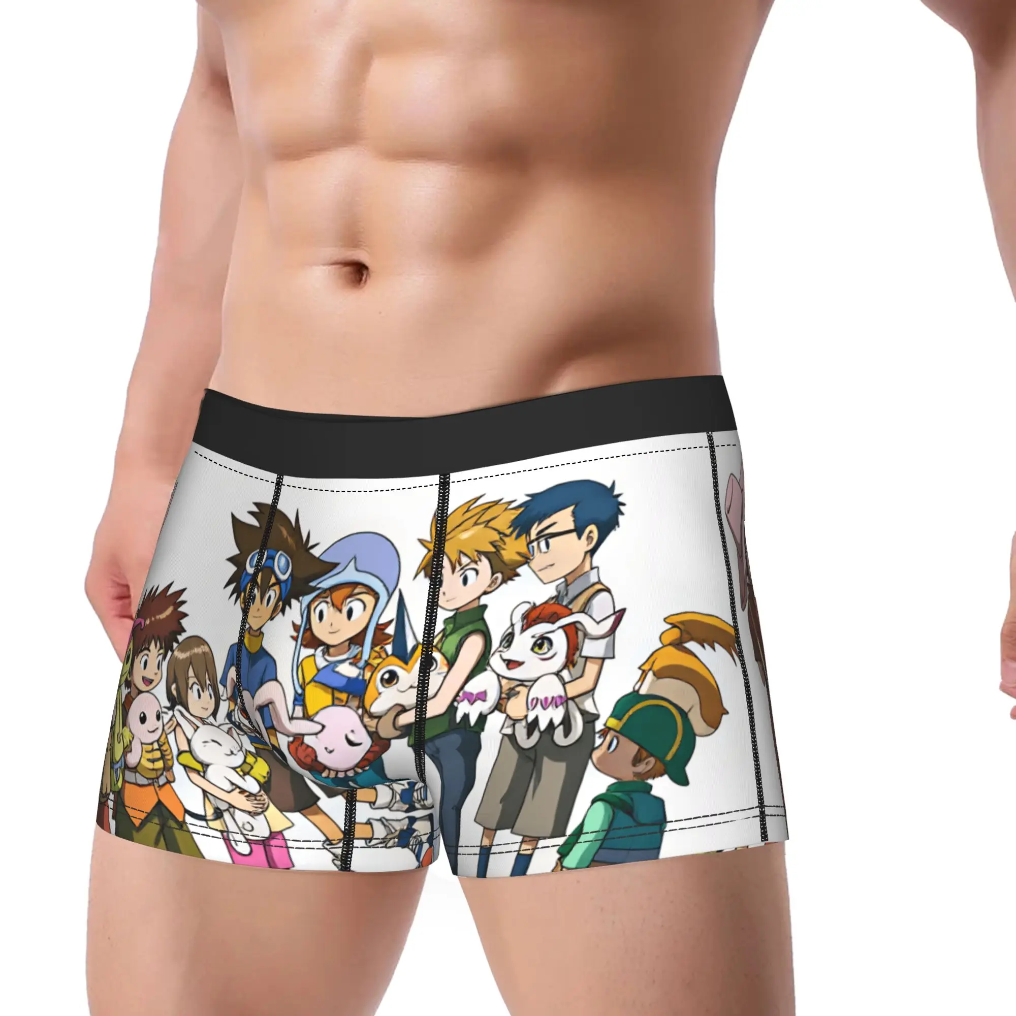 Digimon Adventure 01 All Chosen Children Hold Baby Boxer Brief  Underwear Quality Men Comfortable Boxershorts Custom Underpants