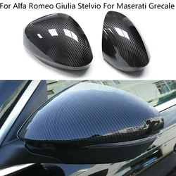 Real Carbon Fiber Car Rear View Side Mirror Cover Caps Shell For Alfa Romeo Giulia Stelvio Grecale 2015 2016 2017 2018 2019-2023