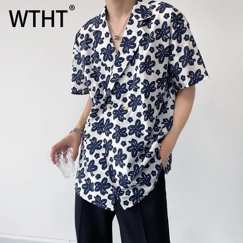 

WTHT Fashion New Men's Print Turn Down Collar Casual Shirts Trendy Short Sleeves Double-breasted Tops Male 2025 Summer 2A1164