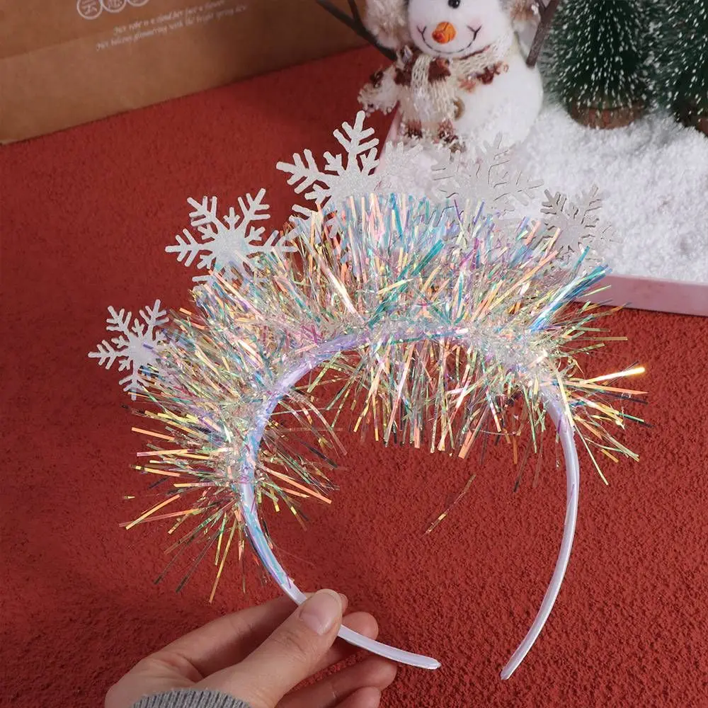 Diademas navideñas con lentejuelas y copos de nieve blancos, aro de plástico resistente al desgaste para el pelo de Año Nuevo, diademas antideslizantes exquisitas para Cosplay
