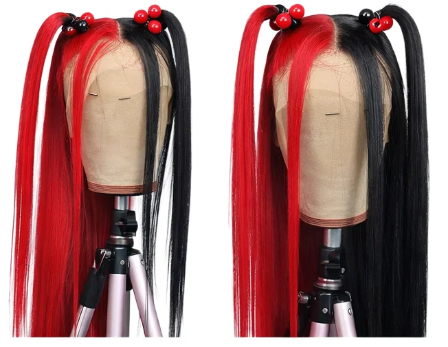 

Парик с кружевной передней частью 13*6 13*4, ярко-красный и черный, двухцветный, 100% натуральные волосы, окрашенные блондом, предварительно снятая линия роста волос, прямой парик для женщин