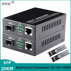 HTOC-convertidores de medios de fibra Gigabit Ethernet SFP, módulo LC de modo único de doble núcleo, 100/1000M, 20KM, transceptor de fibra óptica, 1 par