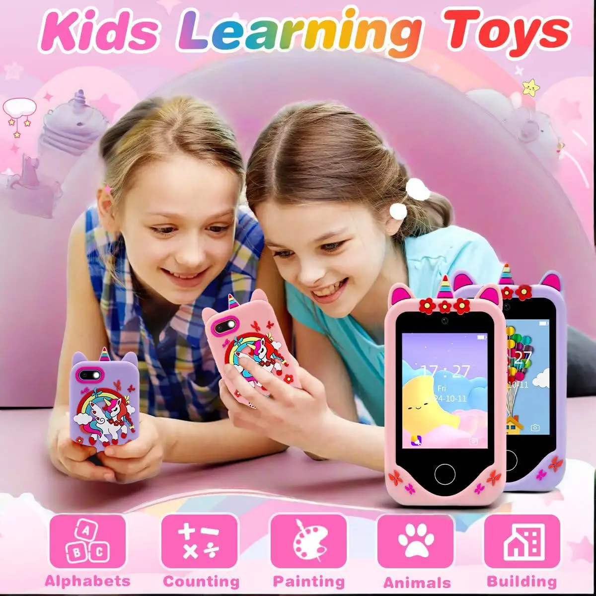 Kinderen Smartphone Dual Camera Muziekspeler Babytelefoon Met 32G Geheugen Educatief Speelgoed Spel Leren voor Leeftijd 3-12 Brithday Geschenken
