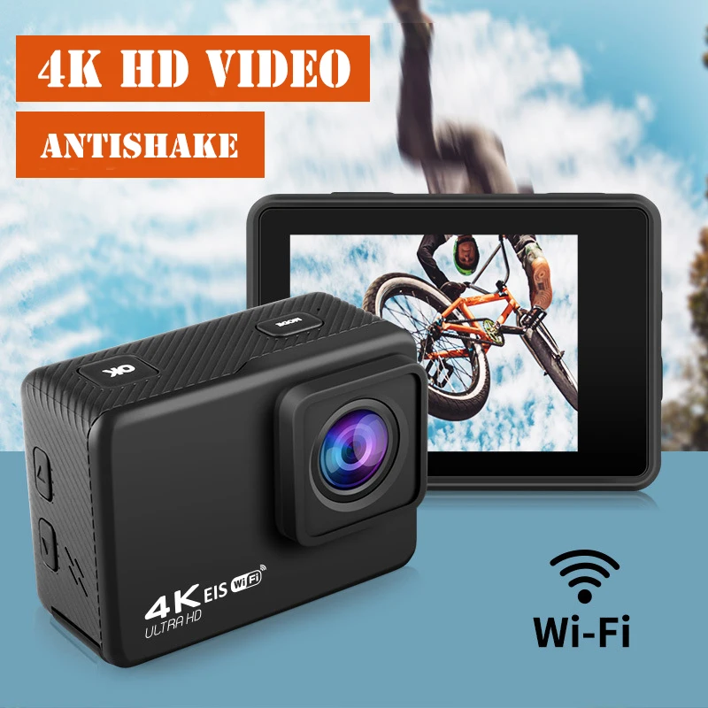 4K HD WIFI Action Camera 60Fps 170 degree Wideangle EIS Underwater Waterproof Anti-shake Camera Helmet Go Sports Pro Vlog Camera 