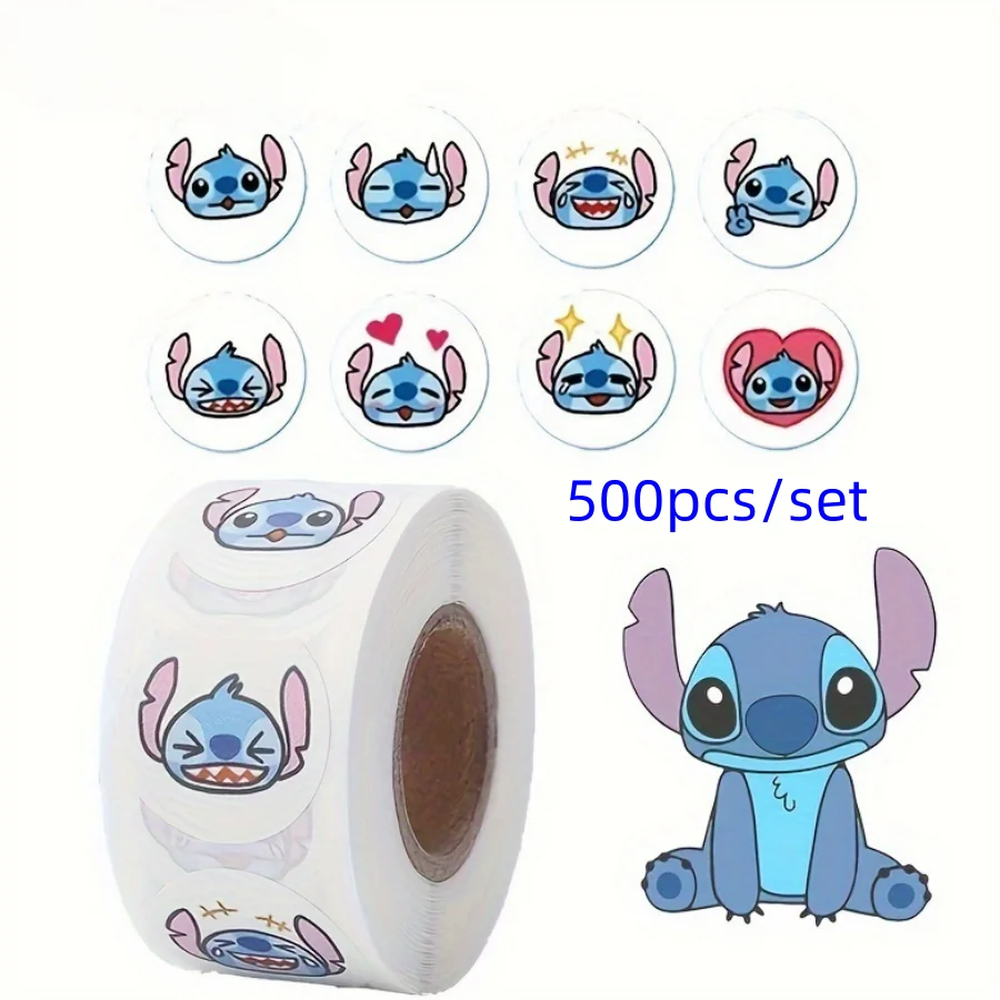 500pcs/roll  Stitch Sealing Stickers Cute Cartoon Anime Stitch Stickers Round DIY Decor Album Diary Label