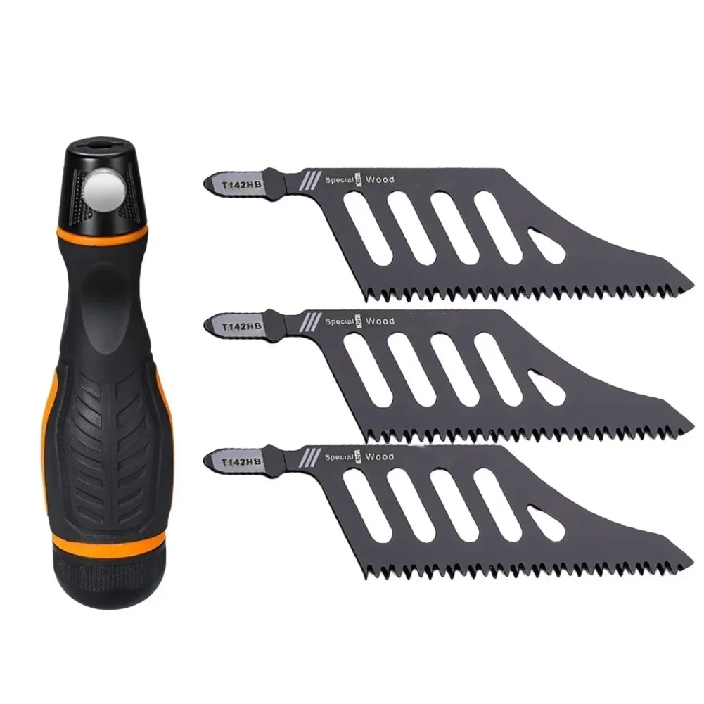 3pcs T142HB Curved Jigsaw Blades with Reciprocating Saw Blade Handle for Effective Cutting in Narrow and Hard Areas